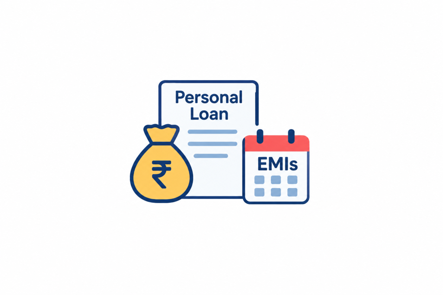 Personal loan with existing EMIs showing loan documents, money, and monthly repayment calendar.